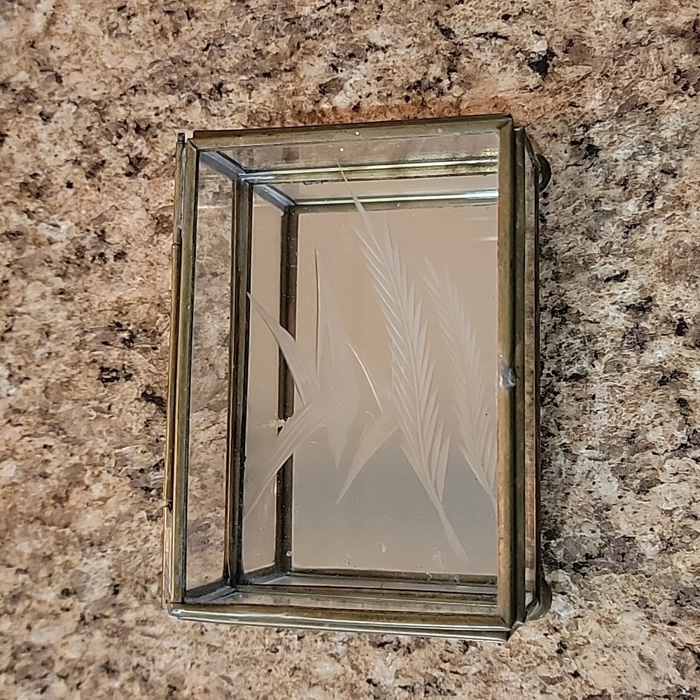 Vintage Hecho Glass Etched Glass Bird Jewelry Trinket Box